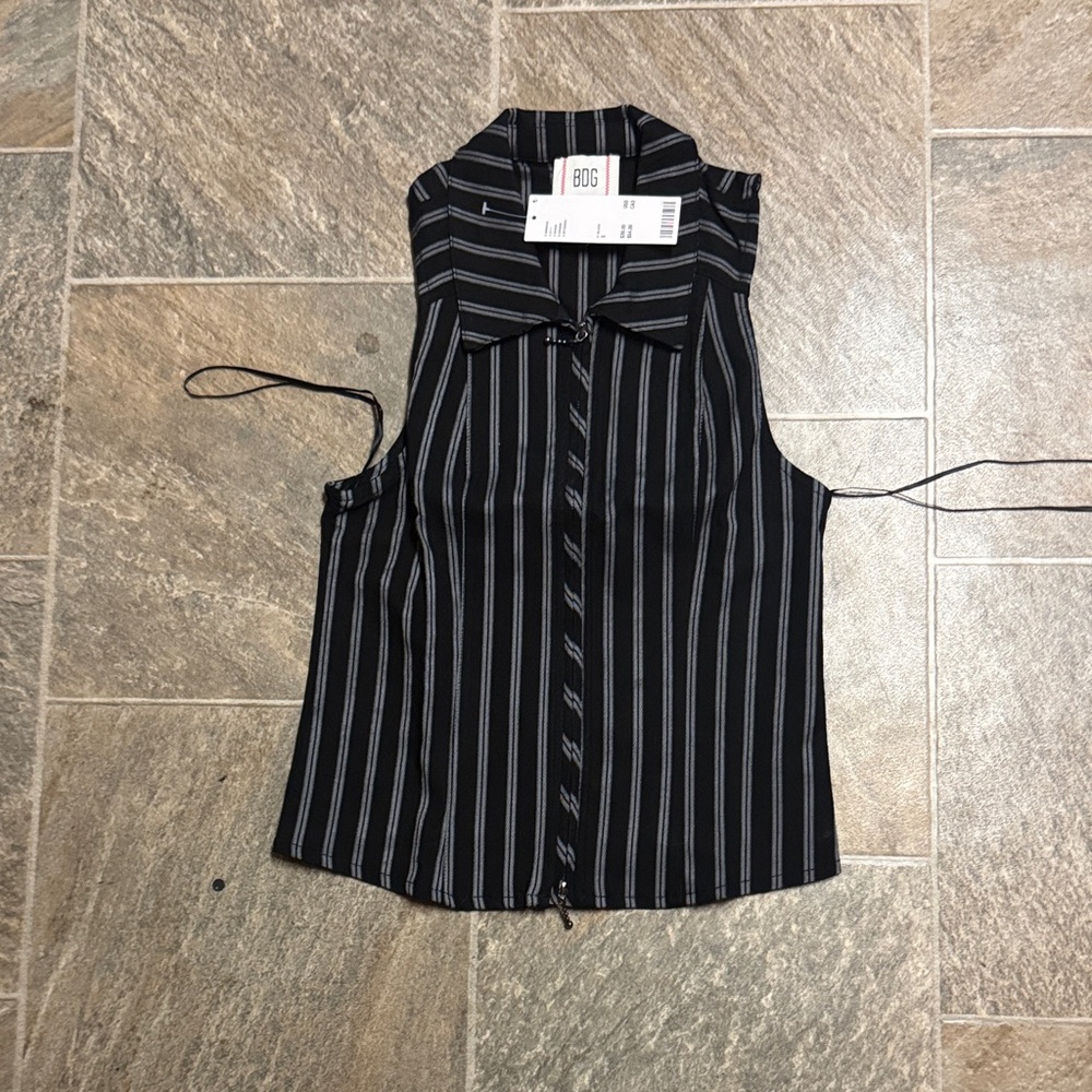 BDG Women's Black and White Striped Button Down Shirt